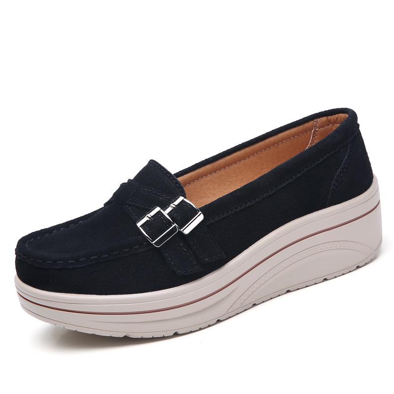 Lace-up Women Platform Shoes Fashion Wedge Heels Leather Casual Walking Shoes Elegant Working Shoes Loafers for Mother