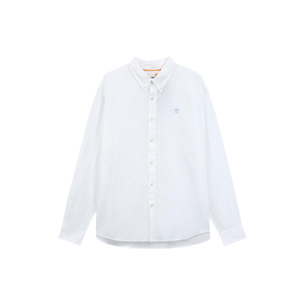 Timberland Solid Color Logo Embroidered Casual Comfortable Pointed Collar Long Sleeve Shirt Men Shirts White A24WR-100