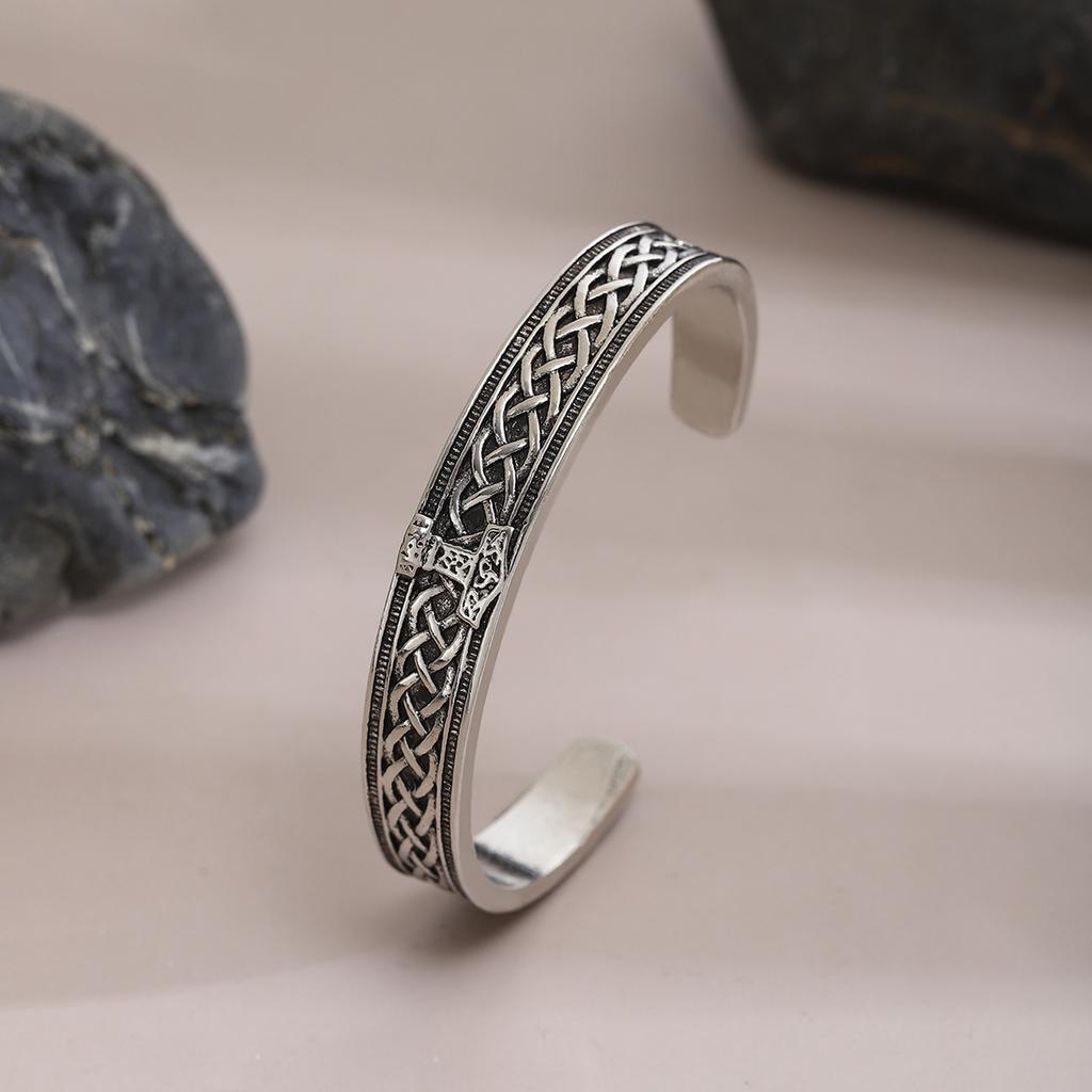 Bransoletka Viking Retro Węzeł Celtycki Runa Młot Modna Otwarta Bransoletka dla Mężczyzn Kobiet Styl Norweski Akcesoria Hip-Hop