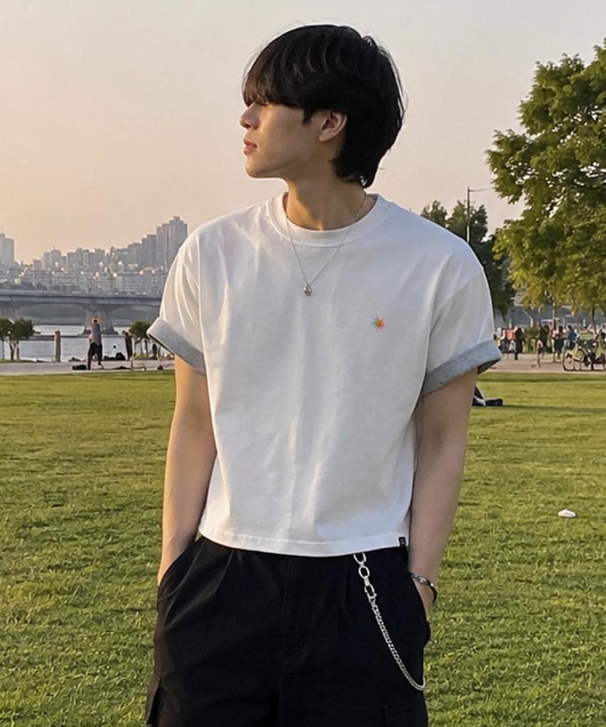 Peideu Pd Small Daisy Roll-Up Crop Short Sleeve Tee White