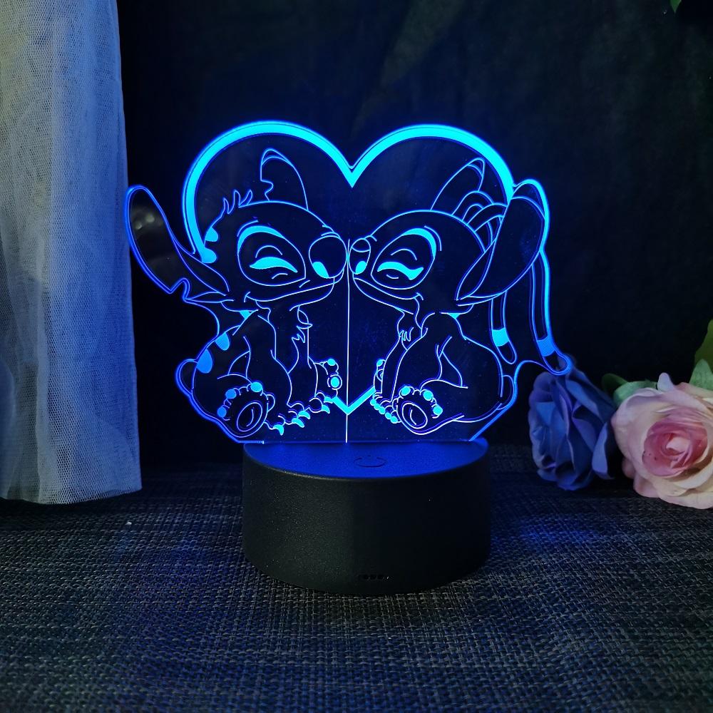 Stitch 3D Acryl Illusion Nachtlicht 16 Farbwechselnde Dekorationslichter Mit Fernbedienung Weihnachten Geburtstag Dekoration Geschenk