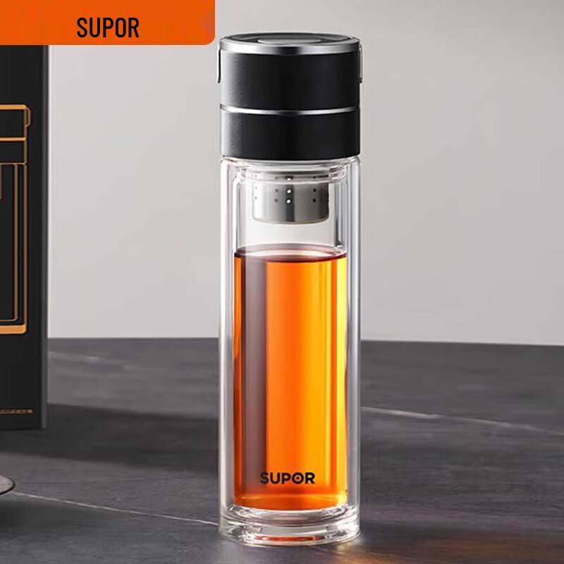 SUPOR One-Finger Open Tea Water Separation Double-Layer Glass Cup