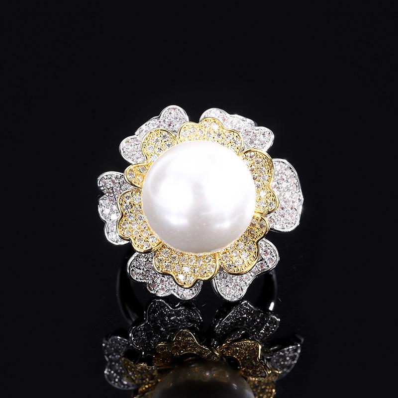 

Jewelry Inlaid Fritillary Pearl Gold Plated Color Diamond Flower Women S Ring 14Mm
