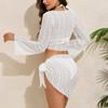 European Style Women's Long Sleeve Lace Cardigan Split Bikini Four-Piece Swimsuit 2026