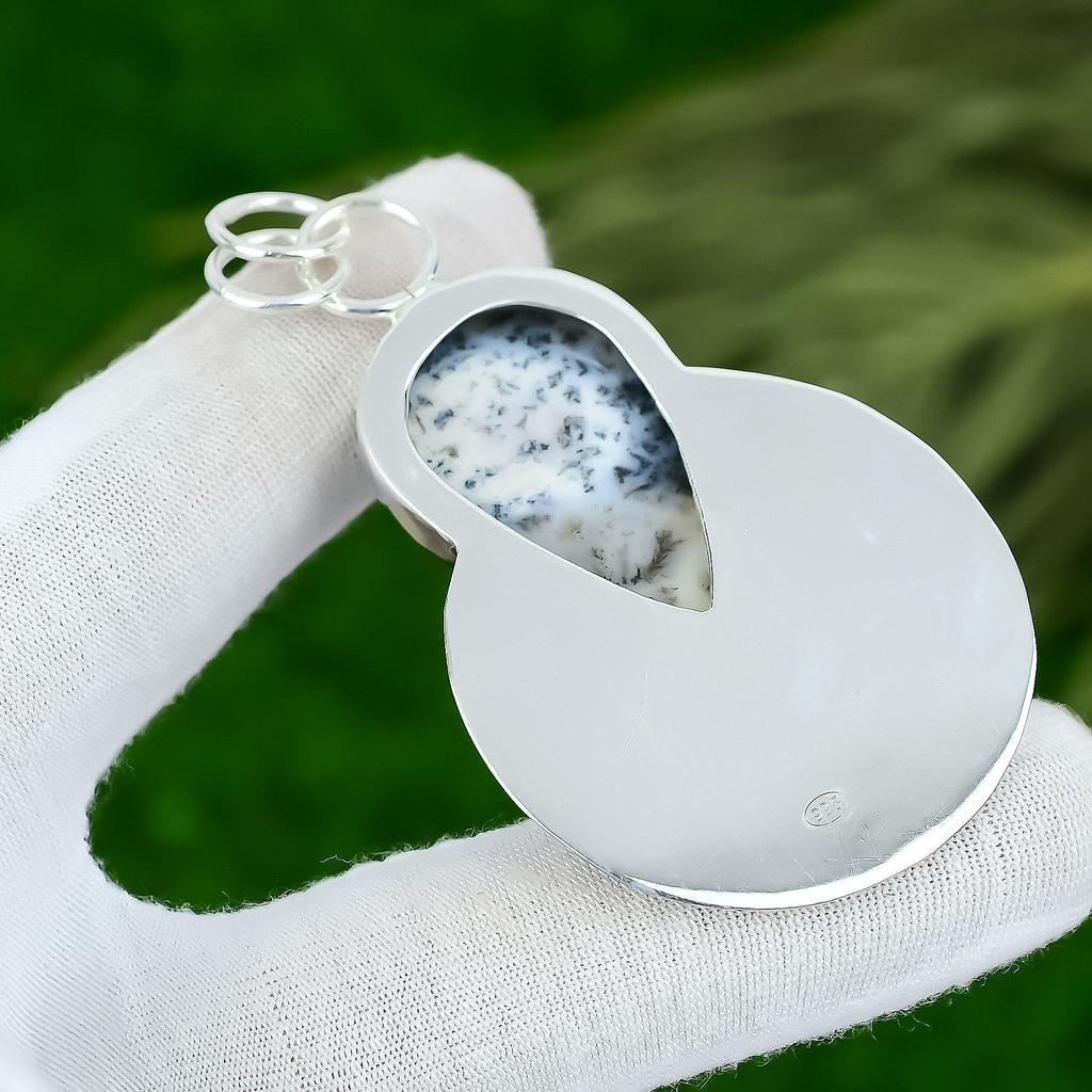 Sterling Silver Pear Dendrite Opal Stone Handcrafted Bezel New Pendant Jewelry