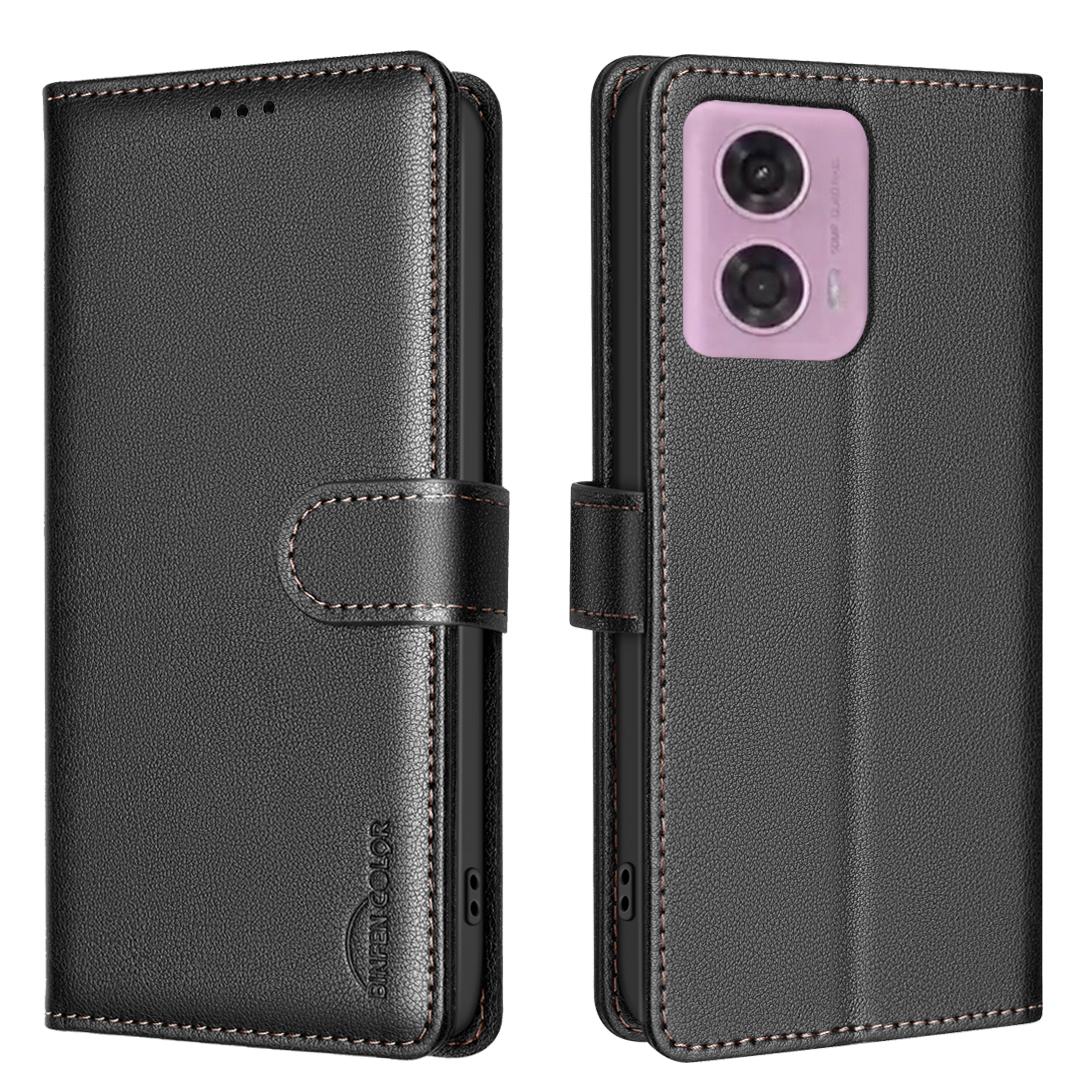 

BINFEN COLOR BF32 Для мобильного телефона Motorola Moto G04 4G/G24 4G Чехол-книжка Блокировка RFID Кожаная обложка для телефона с текстурой личи A