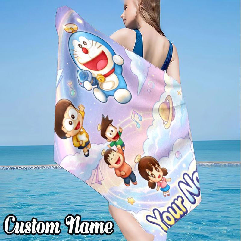 Custom Name Dora-emon Beach Towel - Soft, Ultra-Absorbent Microfiber, Lightweight, Perfect for Beach, Parties, Travel, Camping