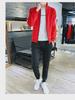Trendy Unisex Sports Suit: Stand-up Collar Cardigan & Sweatshirt, Ideal for Spring/Autumn, Two-Piece Set, Customizable.