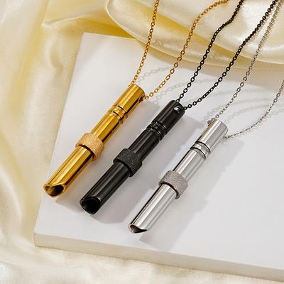 Cross-Border Hot Sale Stainless Steel Cylindrical Whistle Matte Ring Pendant Fashionable New Necklace Men'S And Women'S Jewelry Wholesale