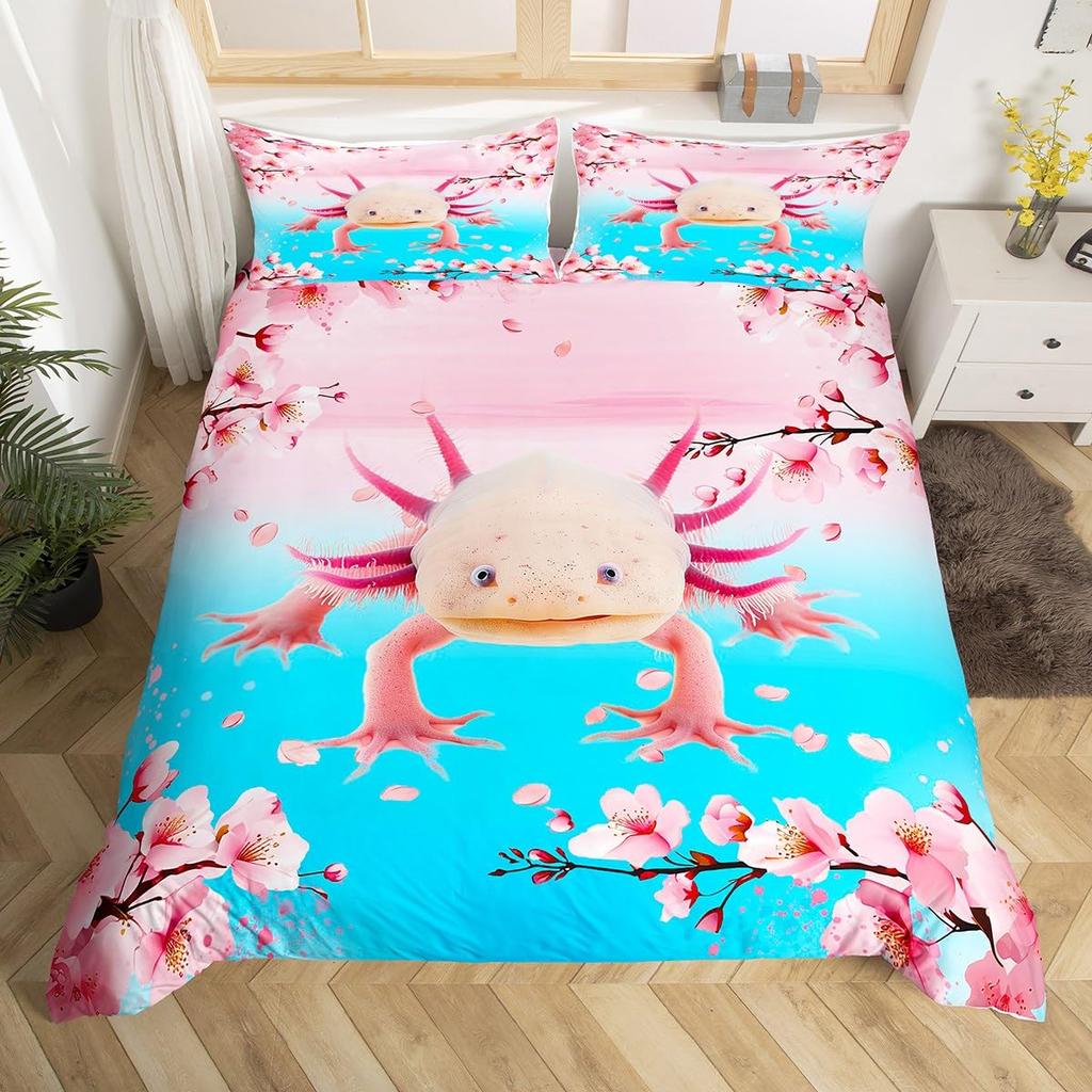 Peacock Duvet Cover Twin Cartoon Animal Bedding Set Cherry Blossom Comforter Cover Japanese Flower Quilt Cover Kawaii Room Decor