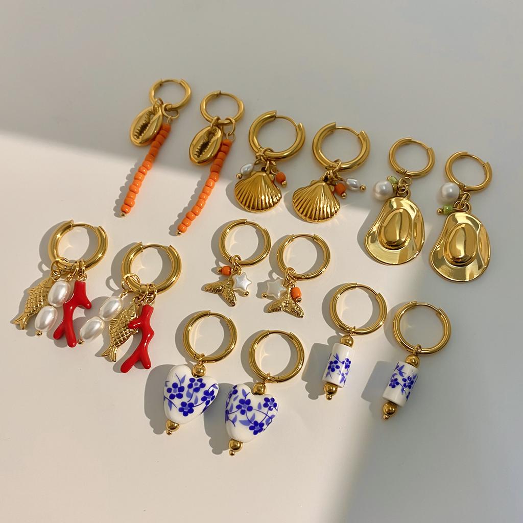 Yori Trendy Charm Pendant Earrings Rust Proof 18K Gold PVD Plated Waterproof Daily Jewelry Attractive Women Accessories