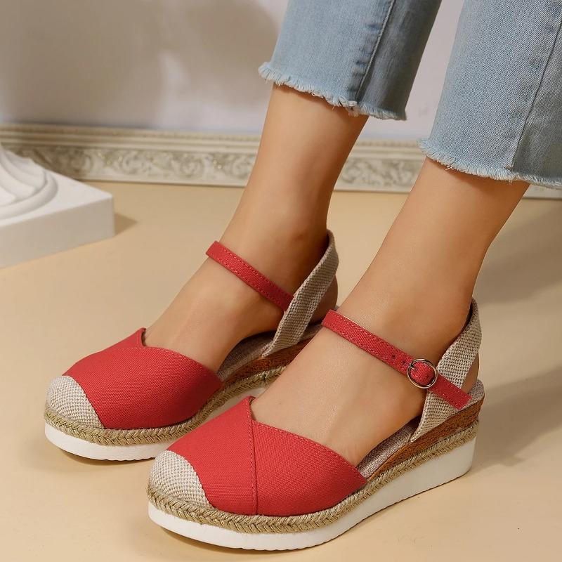 Sandali con zeppa a punta chiusa da donna Sandali estivi da donna con cinturino e fibbia Scarpe gladiatore Espadrillas alla moda Sandali con plateau Donna