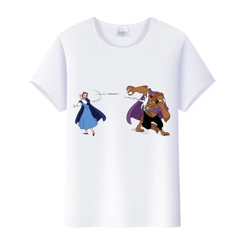 Cartoon Princess Summer Short Sleeve Tee Beauty and The Beast Tops Shirts T-Shirts Sweet Clothes Blouse Unisex