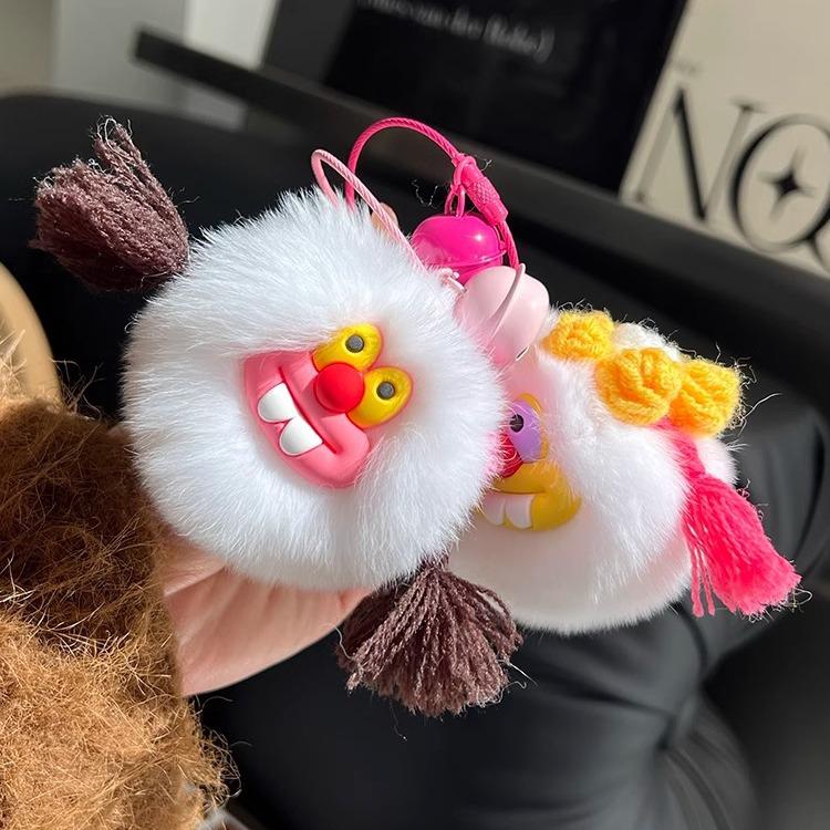 Plush Cartoon Monster Keychain: Cute Soot Ball & Rex Rabbit Fur Bag Charm
