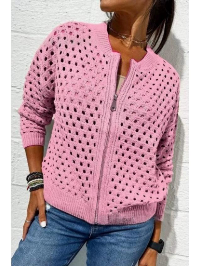 2025 Women's Casual Hollow Knit Zipper Jacket - European and American Style