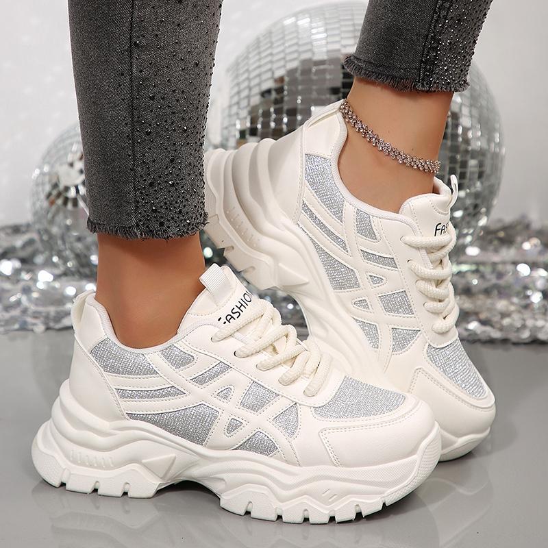 Fashion Fashion Crystal Chunky Sneakers Women Thick Bottom Non Slip Vulcanized Shoes Woman Plus Size 43 Breathable Platform Sports Shoes