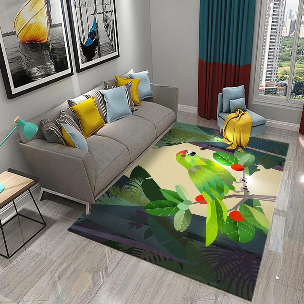 Colorful Parrot Carpet Animal Flower Rugs Kitchen Bathroom Entrance Non-Slip Carpet Bedroom Living Room Sofa Chair Decor Rugs