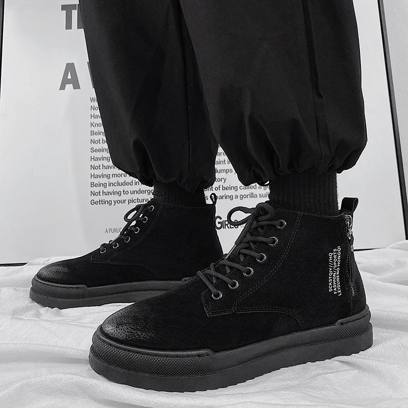 Fashion Men's Ankle Boots Winter Warm E Boots for Men Lace Up Male Platform Shoes Outdoor Punk Botas British Mid-carf Tooling Boot