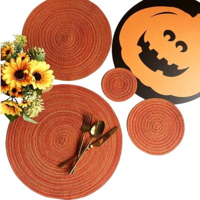 1/2/4 Sets Platzset und Untersetzer Set Geflochtene Runde Platzsets Natürliche Gewebte Tischsets für Esstisch Party Küchendekor Orange