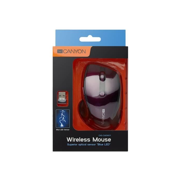 Souris sans fil - CANYON - CNS-CMSW01P - LED bleue - 6 boutons - 2.4 GHz - USB violet
