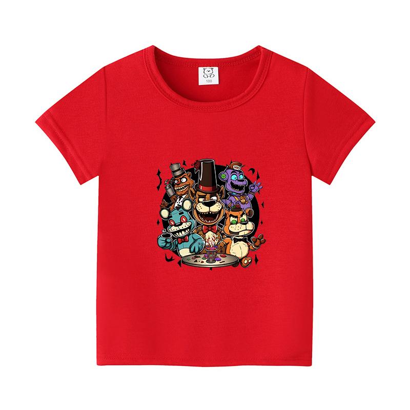 FNAFs Kids Tshirt Summer Breathable Horror Bear Boy Girl Short Sleeves Tops Cartoon Freddy Print Baby Clothes Birthday Gifts