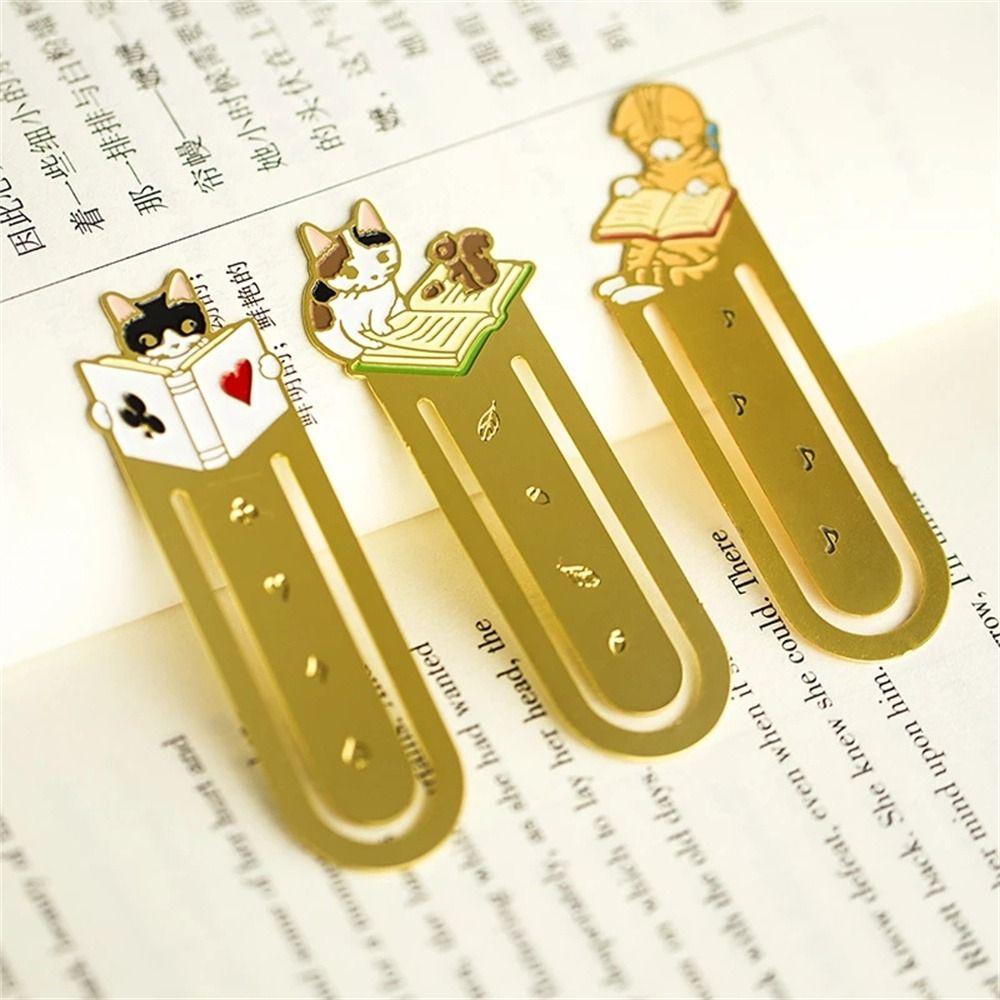 Gift Cartoon Animals Reading Paper Cilp Kittens Book Mark Bookmark Cat Bookmark Metal Bookmark