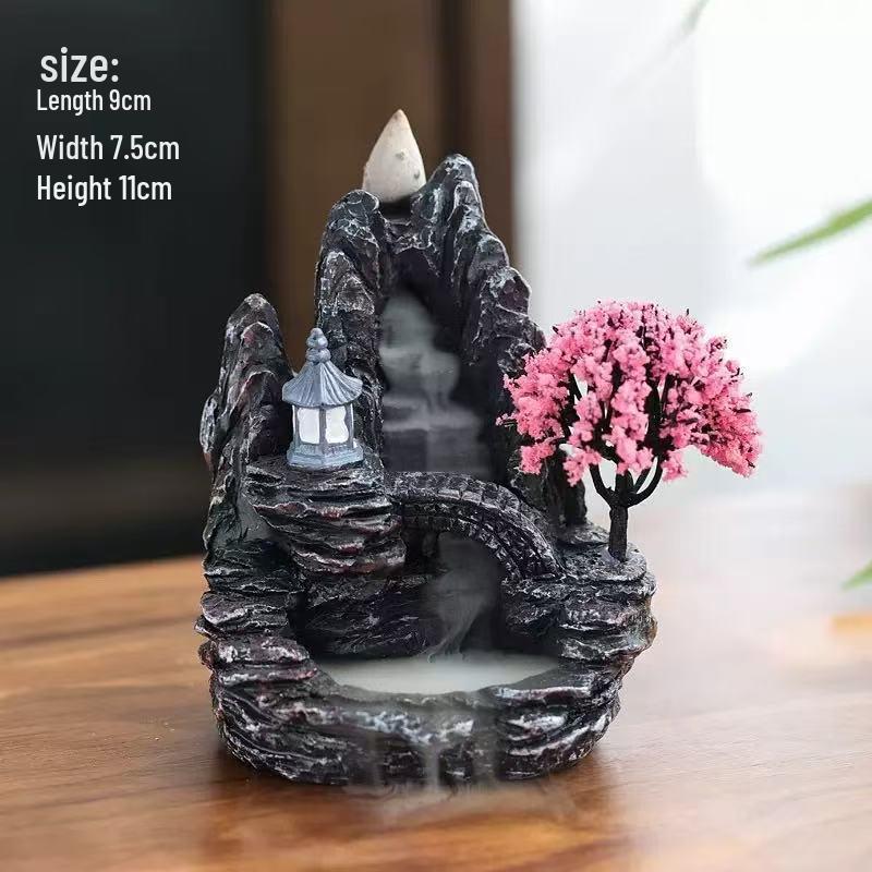 Creative Resin Backflow Incense Burner with High Mountain Flowing Water and Clouds Aromatherapy