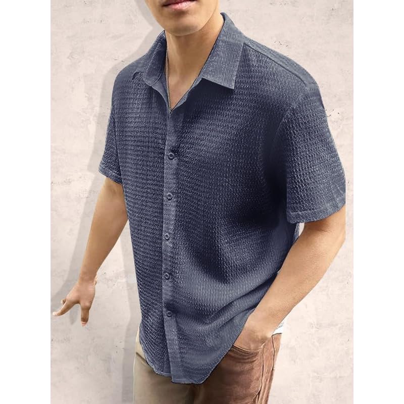 Tee Projekt Mens Popcorn Shirt Texture Pattern Mens Casual Shirt Half Sleeves Goa Beach Summer Shirt Black
