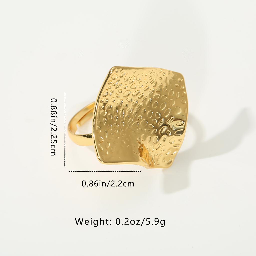 Golden Plated Hammered Square Open Adjustable Ring for Women Minimalist Statement Jewelry Gift