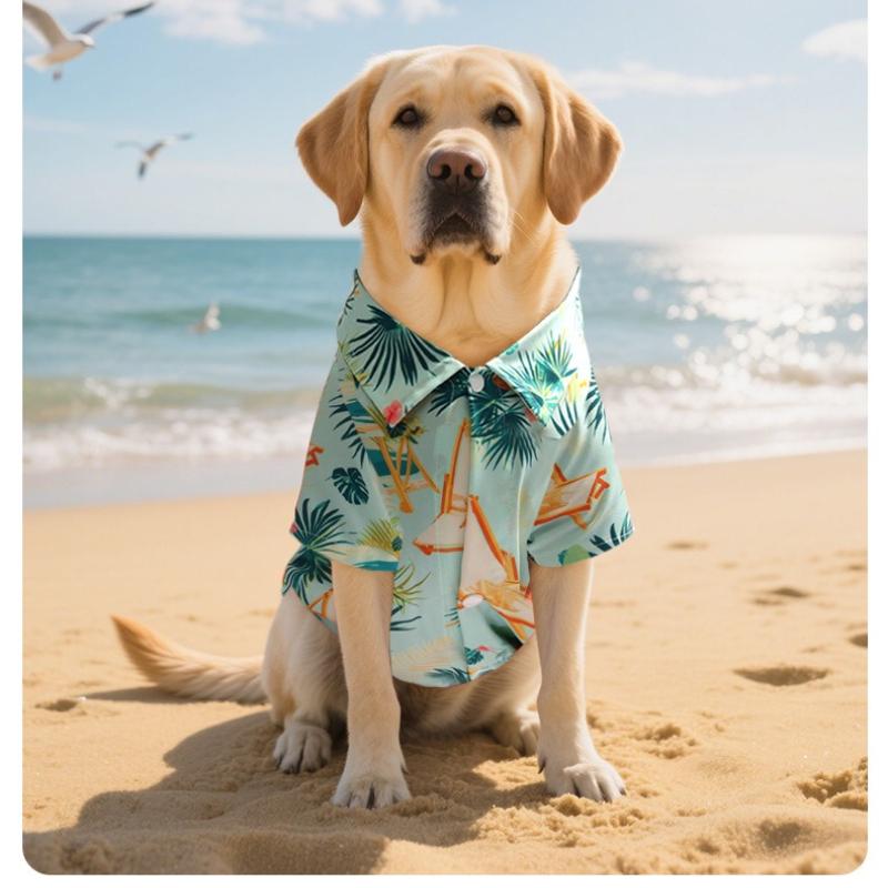 Summer Ice Pet Shirt Big Dog Printed Beach Shirt Breathable Clothing