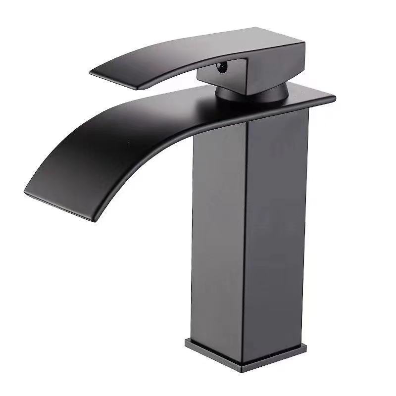 Matte Black Waterfall Tap Bathroom, Waterfall Basin Tap, Washbasin Waterfall Tap with Spout Modern Mixer Tap Sink (Black,Stainless Steel) чёрный