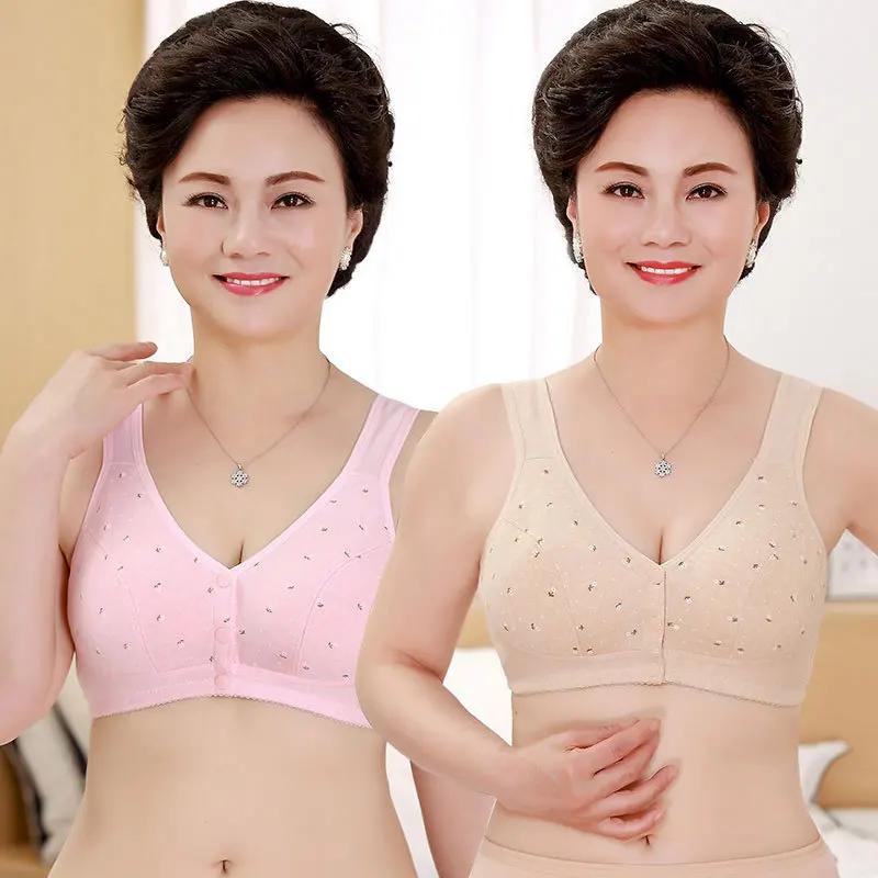 Front Buckle Cotton Underwear Printed Casual Women's Vest Style Underwire Plus Size Bra Breathe Thin Comfort