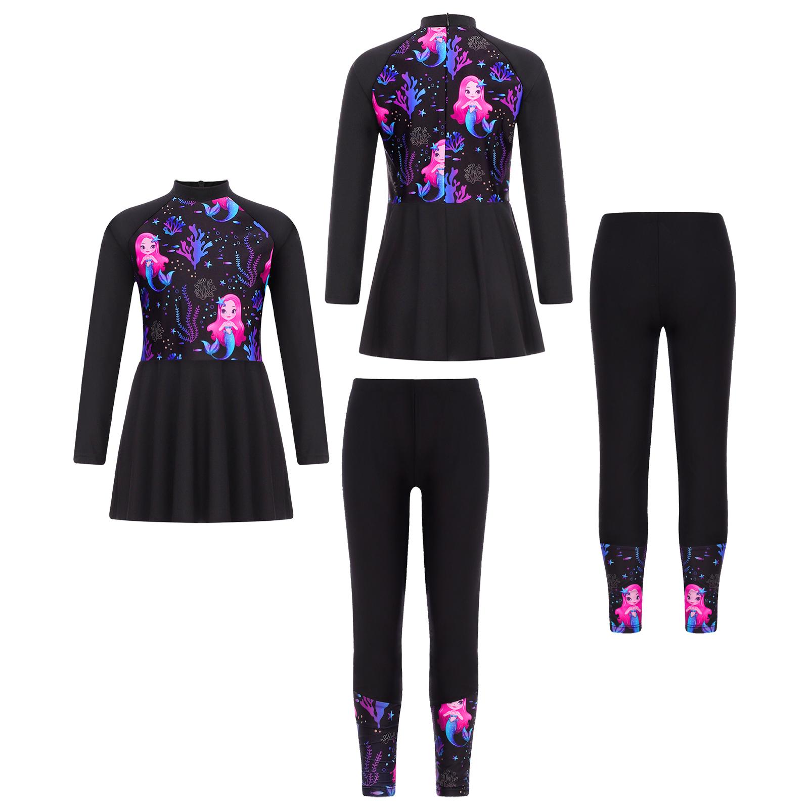 

2 шт. детский купальник для девочек с принтом, длинный рукав, платье для плавания и штаны для плавания, комплект купальных костюмов для бассейна и пляжа, комплект купальных костюмов, комплект из рашгарда 7-8 Years