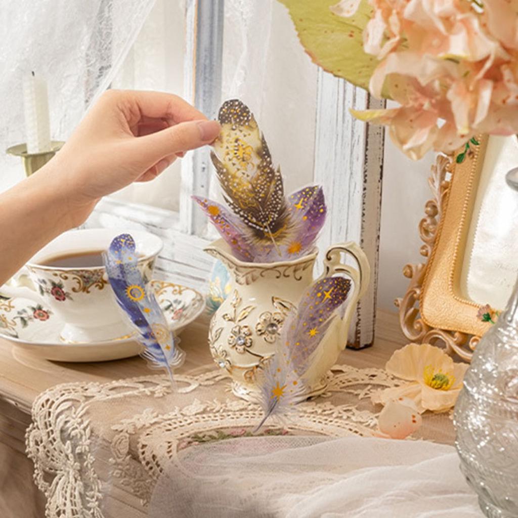 10 PCS Feather Stickers PET Sparkling Effect Exquisite Scrapbook Aesthetic Stickers for Journal