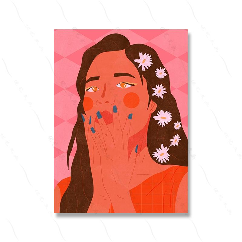 Plakaty i wydruki Nordic Girl Abstrakcyjna sztuka ścienna Malowanie na płótnie Kolorowy obraz z kreskówek do dekoracji ścian salonu