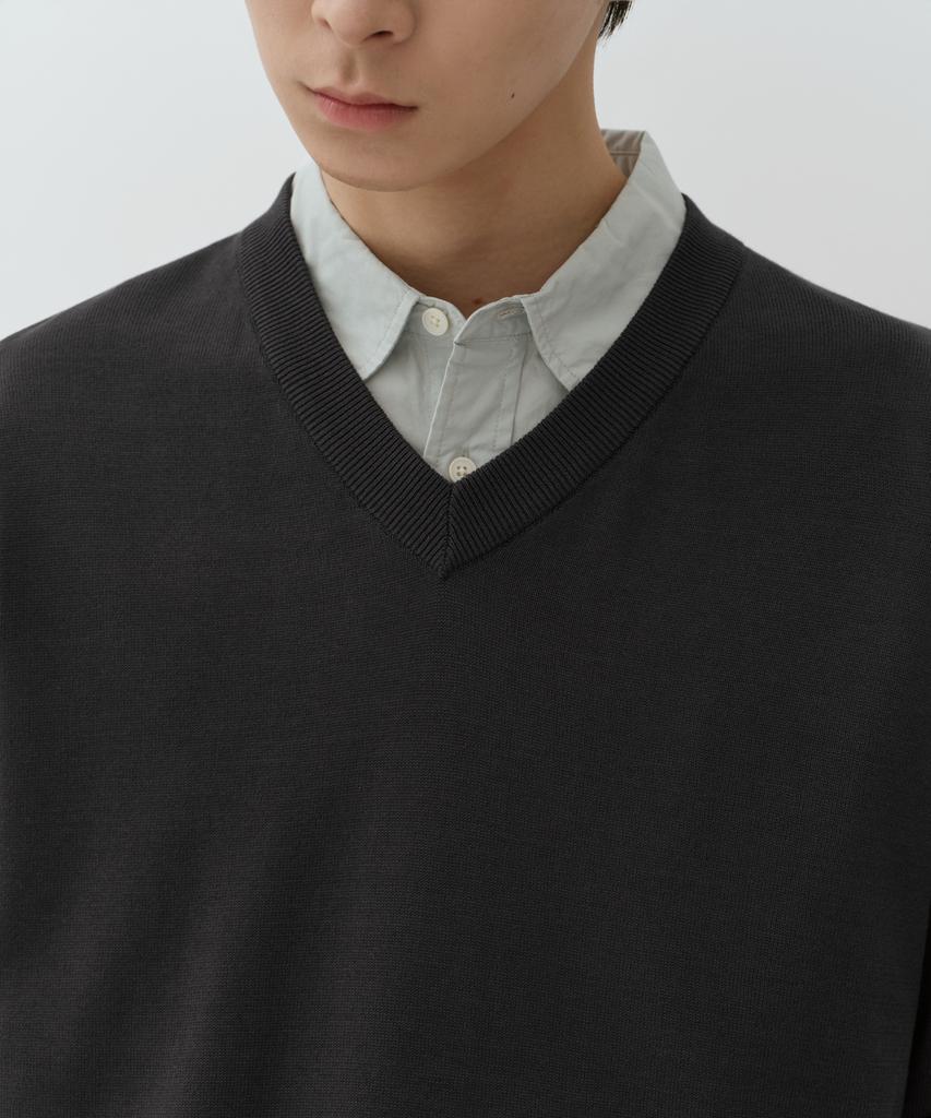 MUSINSA STANDARD Washable Supima Cotton V-Neck Knit [Dark Gray]