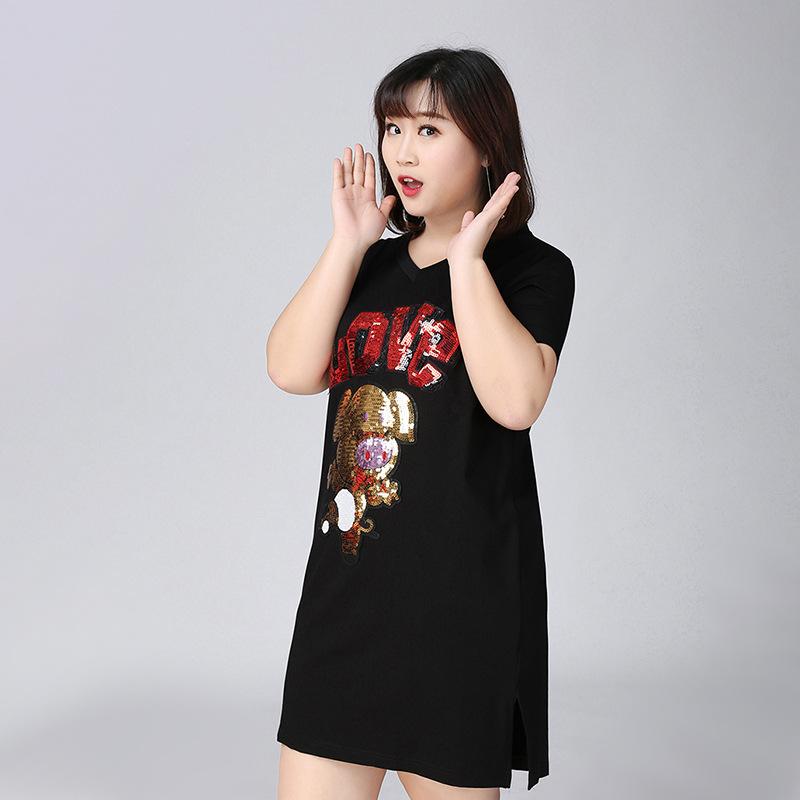 Plus Size Women's Dresses V-neck Short-sleeved T-shirt Dress