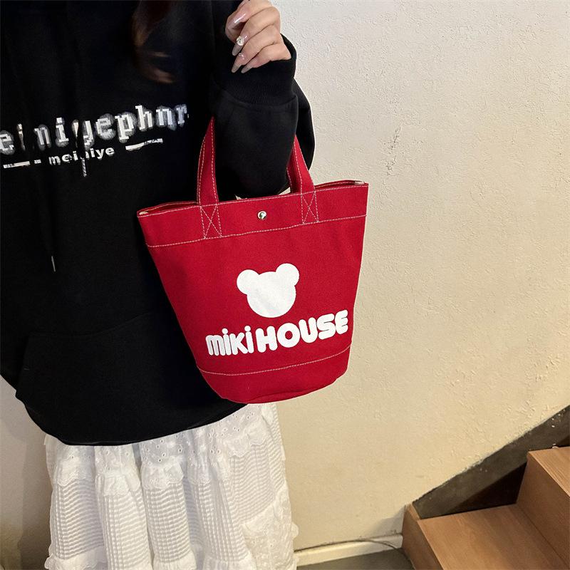 Japansk stil tecknat tryck i kanvas - Stor lunchväska