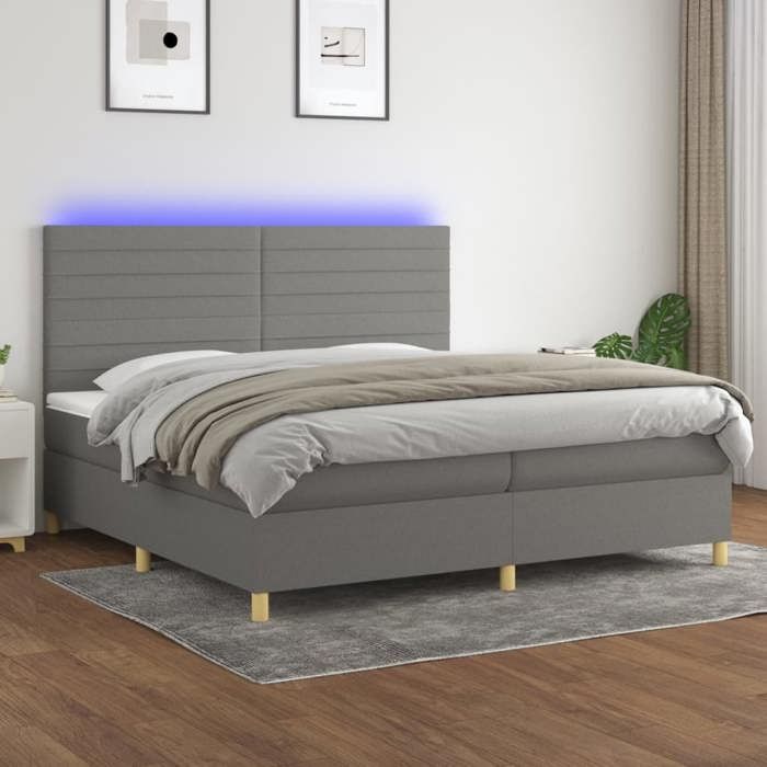 VidaXL Slat Bed Base with Mattress and LED, Upholstered Bed with Headboard, Double Bed, Adult Bedroom Bed, 3135542
