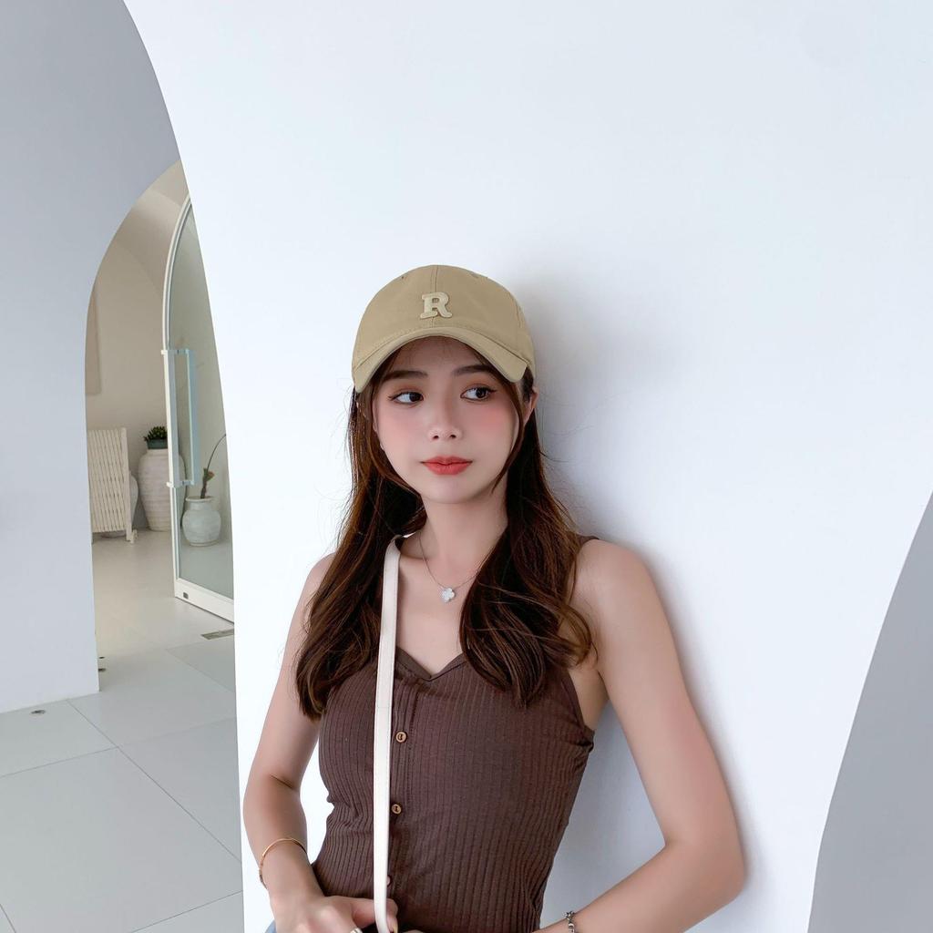 R Letter embroidered soft-top baseball cap for men, Korean style, niche design, suitable for large head sizes, makes the face look smaller, versatile