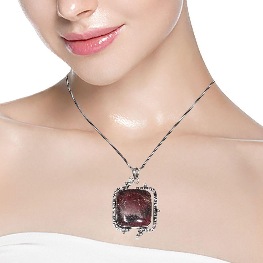 Necklace Rhodonite Gemstone Handmade Silver Jewelry 2.75"