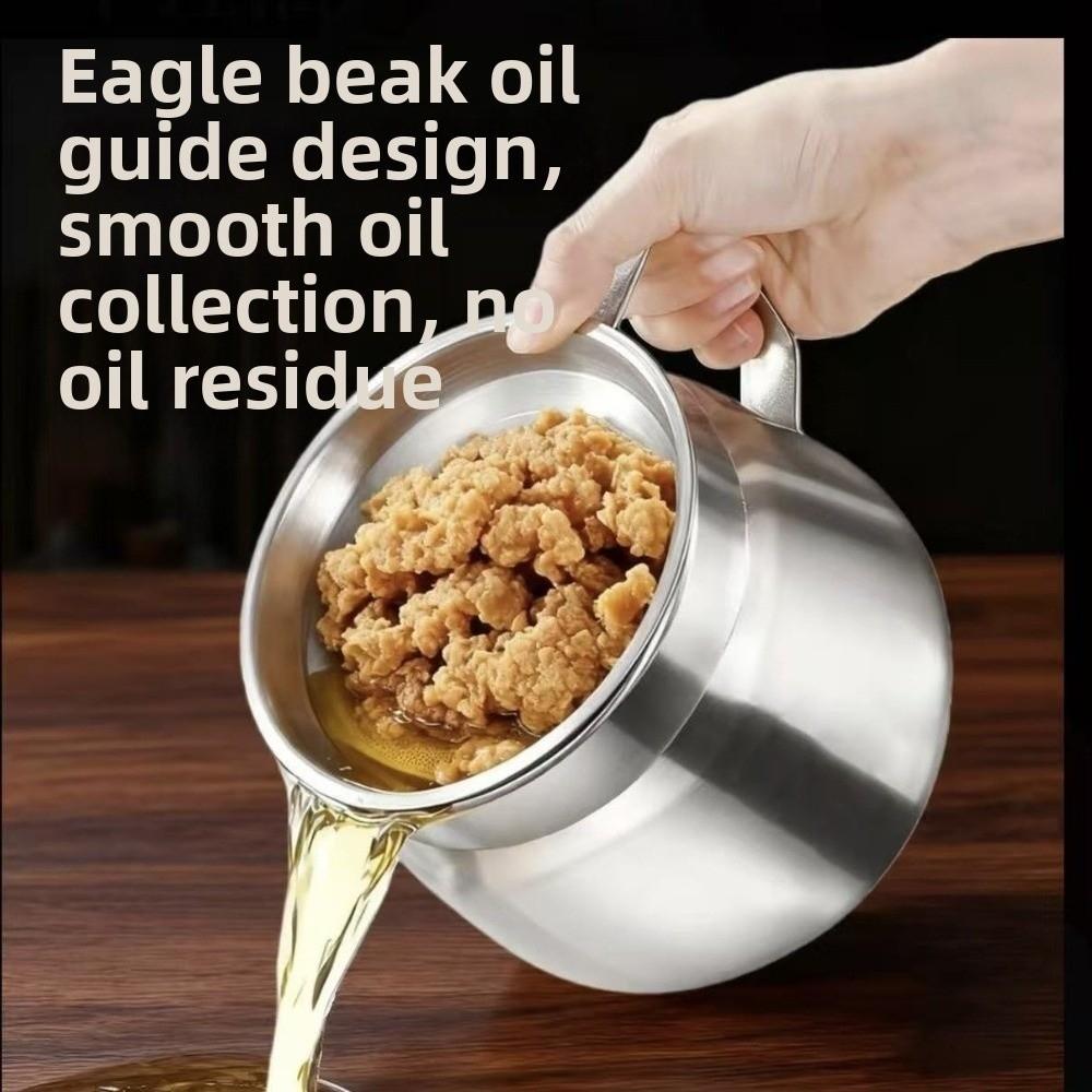 With Strainer Stainless Steel Oil Kettle 1.5/2L Grease Container Filter Oil Pitcher Deep Frying