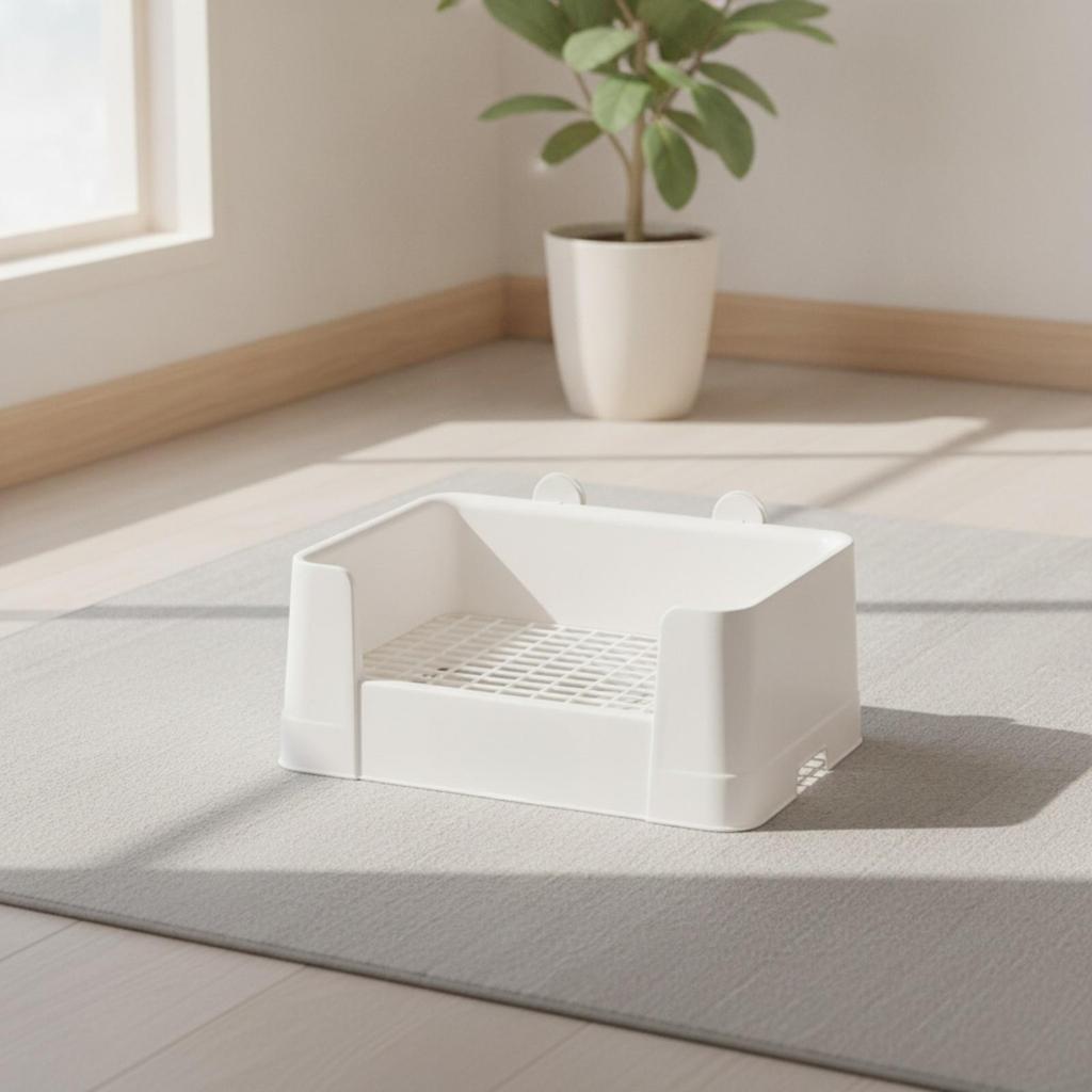 Toilettes pour lapin avec grille en acier inoxydable Litière spacieuse pour lapin