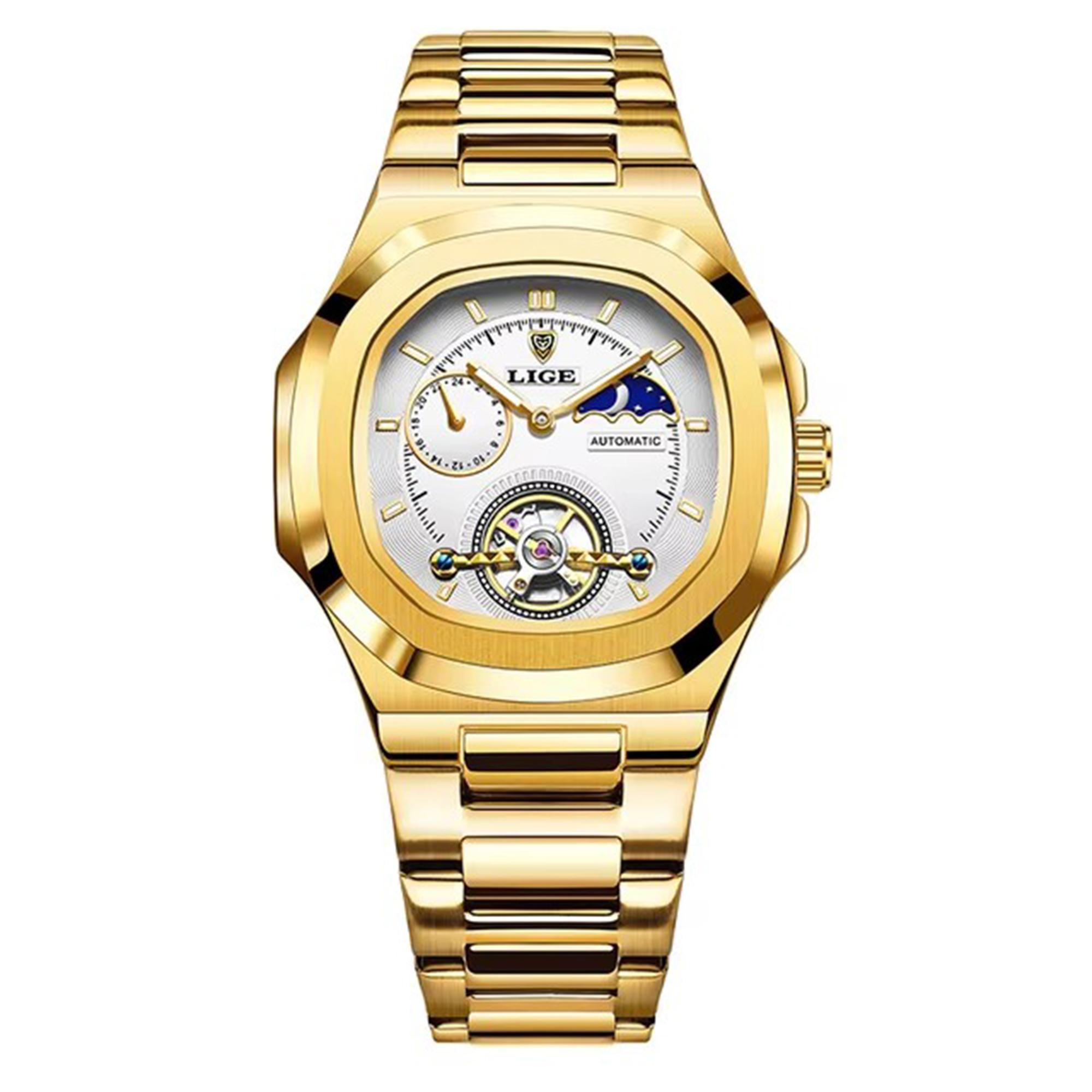 

LIGE Dual Seconds Tourbillon Watch 24 Hour Mechanical Watch Нержавеющая сталь Authentic Men Watch золотой/серебряный