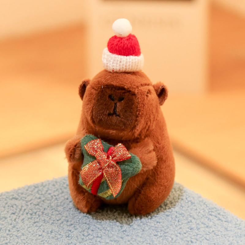 

Lovely Christmas Capybara Pendant Plush Keychain Cute Soft Stuffed Doll Toy Backpack Hanging Decoration New Year Gift