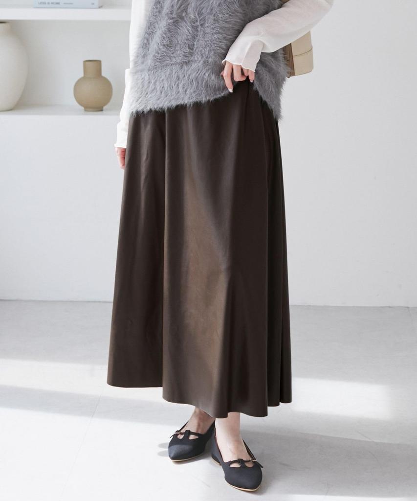 ROPE PICNIC Synthetic Leather Flared Long Brown M Skirt, (20),