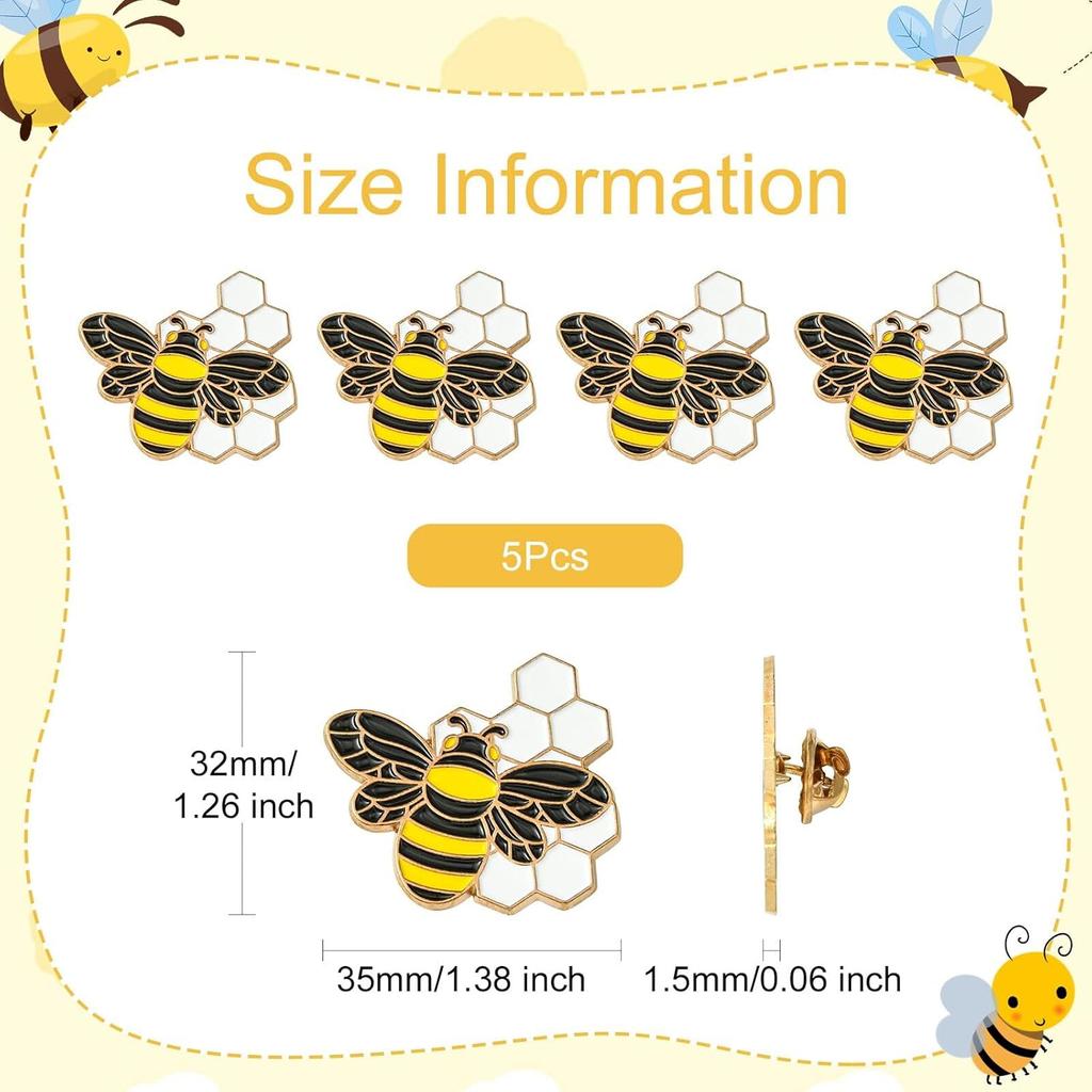 Airssory 5 Pcs Golden Color Bee with Beehive Enamel Alloy Brooches Lovely Insect Animal Badge Pins for DIY Clothes Backpack Decooration Craft Banquet