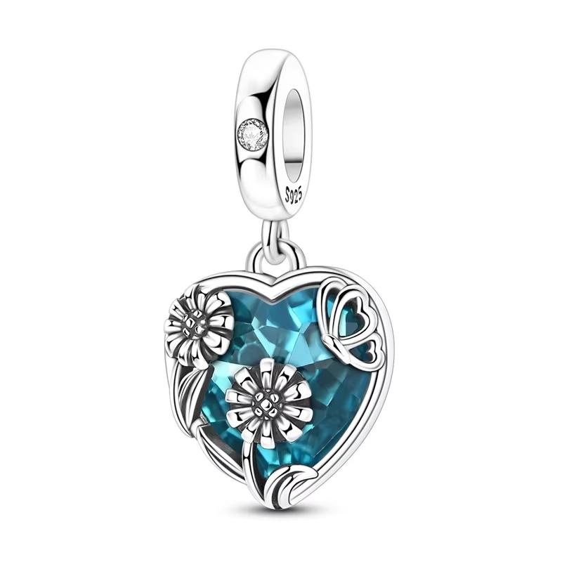New 925 Silver Four-Leaf Clover Tree of Life Heart Charm Pendant Fit Bracelet DIY Women Jewelry Gift