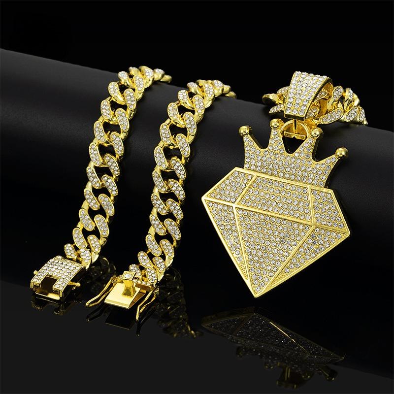 Nieuwe Legering Diamant Kroon Diamant Cubaanse Ketting Hanger Europese en Amerikaanse Hip Hop Mode Mannen Sieraden
