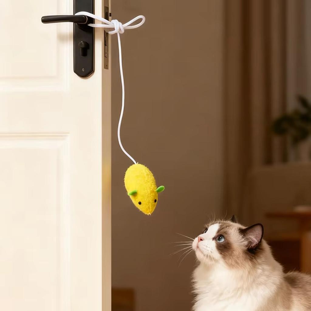 Plush Mouse Toy with Catnip Bell Elastic Rope Interactive Self-Playing Toy
